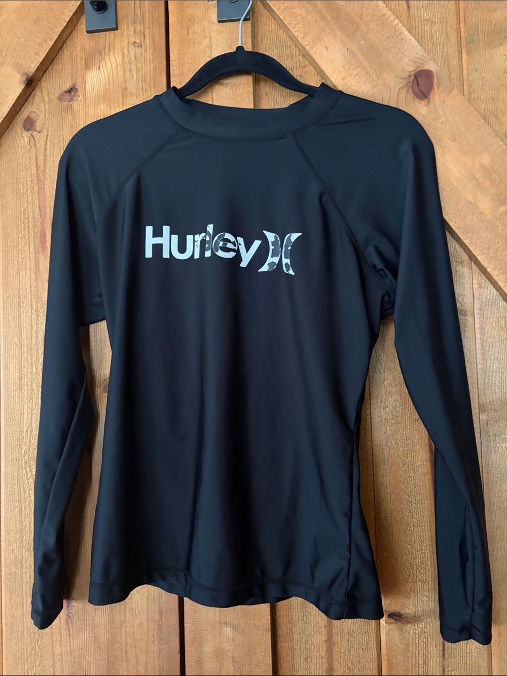 Hurley Black Long-Sleeve Rash Guard with White Logo
